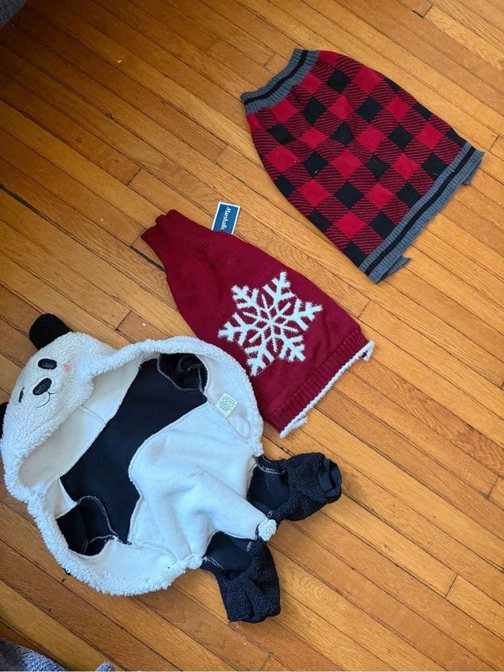 Dog Sweater Bundle - M, L & XL Red Buffalo Plaid & Snowflake Knit